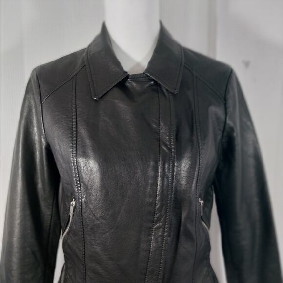 LINEA! RICH BLACK GENUINE LEATHER & KNIT ZIPPER FRONT JACKET, BLAZER! SZ 18W - Picture 4 of 15
